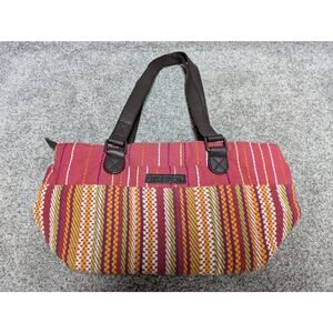 Bella Taylor Shoulder Bag Womens Red Boho Stripe Cotton Leather Purse Tote